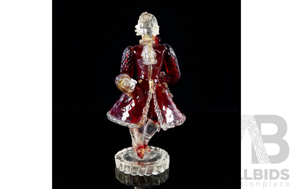 Vintage Murano Goldoni Crimson Glass Figure with Aventurine Inclusions