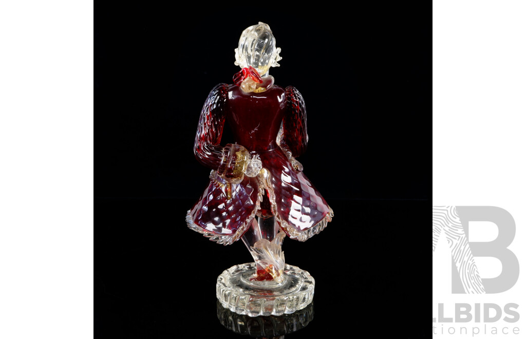 Vintage Murano Goldoni Crimson Glass Figure with Aventurine Inclusions