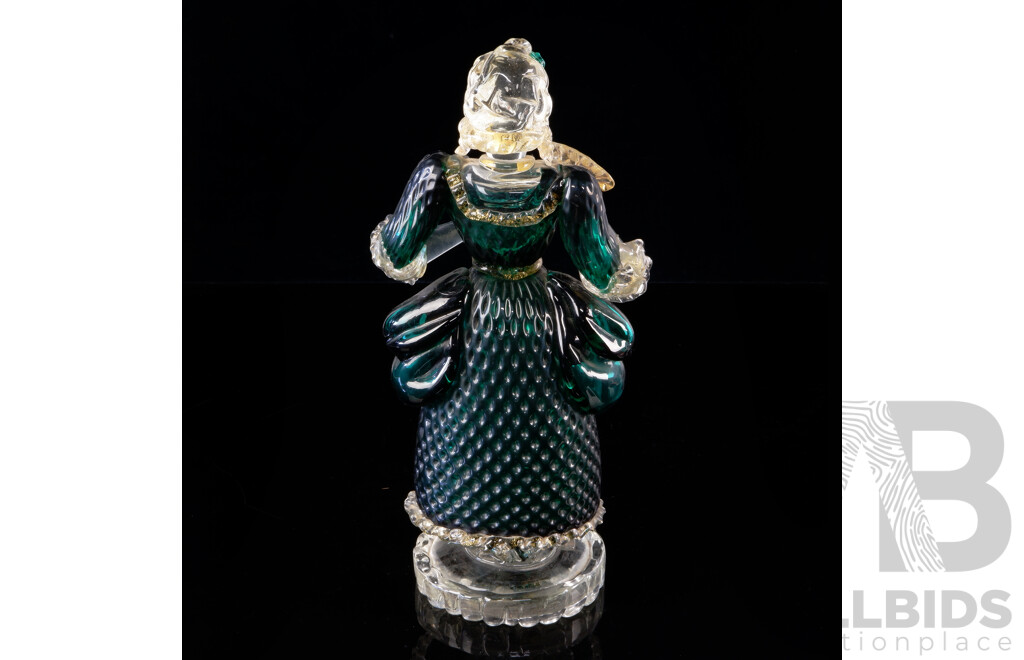 Vintage Murano Goldoni Emerald Green Glass Victorian Lady Figure with Aventurine Inclusions