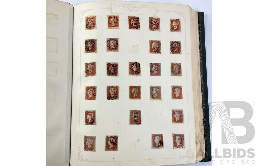 Album of United Kingdom Hinged, Mostly Cancelled Stamps Spanning 1840's Through to 1930's Queen Victoria, King Edward VII and King George V, Including Official Stamps