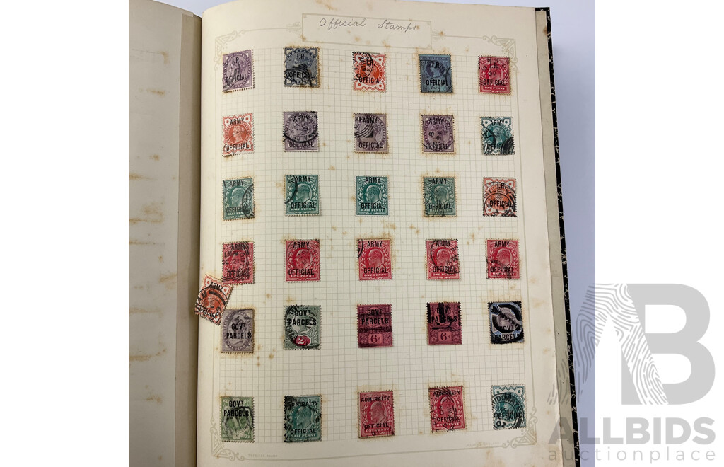 Album of United Kingdom Hinged, Mostly Cancelled Stamps Spanning 1840's Through to 1930's Queen Victoria, King Edward VII and King George V, Including Official Stamps