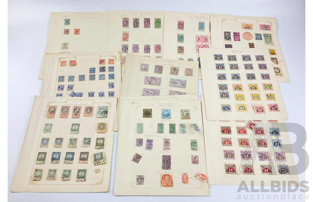 Collection of Antique and Vintage Stamps Including Australian Stamp Duty, United Kingdom Revenue Stamps, Romania, Austria, Hong Kong, Australia/London Customs Duty, New Zealand Railways and More