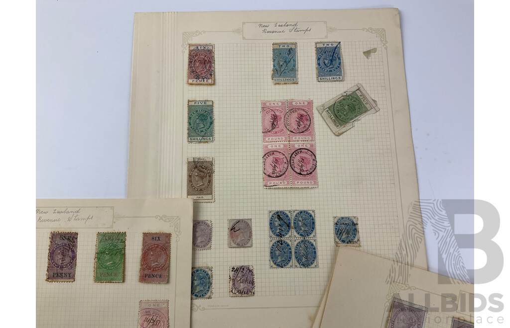 Collection of Antique and Vintage Stamps Including Australian Stamp Duty, United Kingdom Revenue Stamps, Romania, Austria, Hong Kong, Australia/London Customs Duty, New Zealand Railways and More