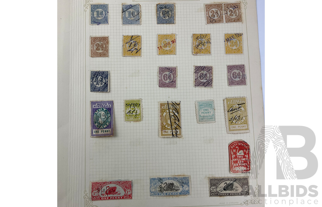 Collection of Australian Pre Federation and Vintage Stamps Including Australia/London Customs Duty, Queensland Duty Stamps, Tasmania Revenue Stamps and Victorian Stamp Duty