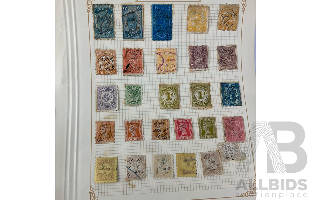 Collection of Australian Pre Federation and Vintage Stamps Including Australia/London Customs Duty, Queensland Duty Stamps, Tasmania Revenue Stamps and Victorian Stamp Duty