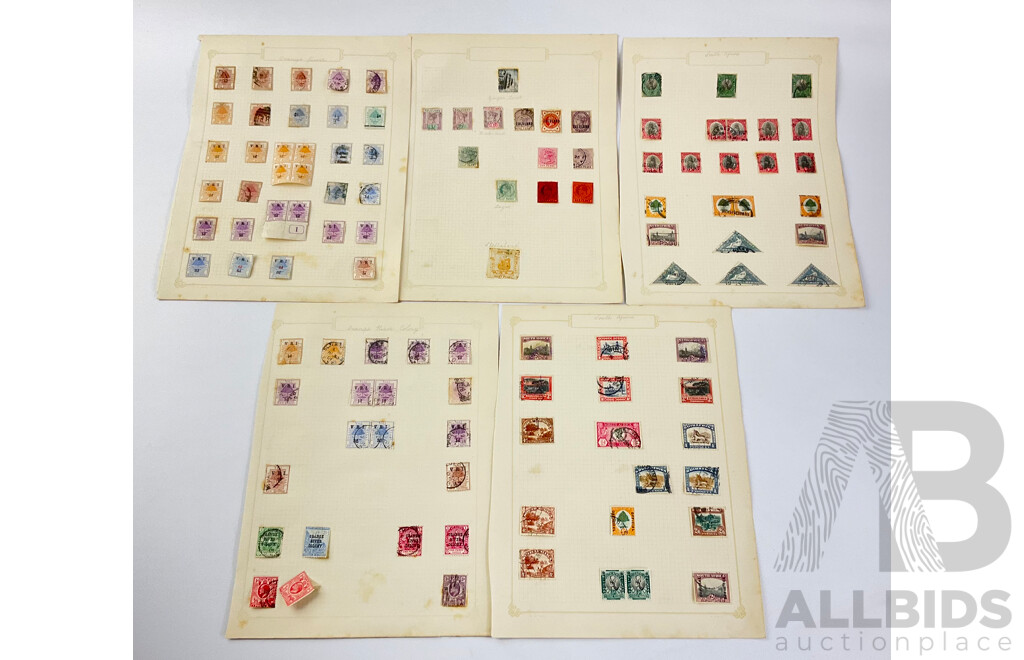 Collection of South African Antique Hinged Stamps Including Orange River Colony, Zululand and Suidafrika