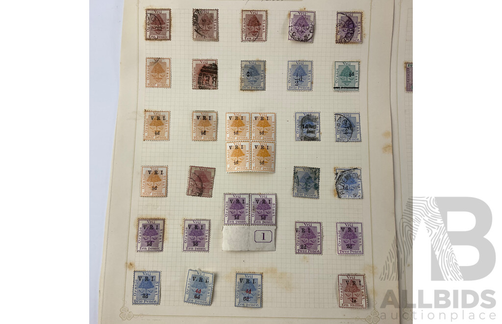 Collection of South African Antique Hinged Stamps Including Orange River Colony, Zululand and Suidafrika