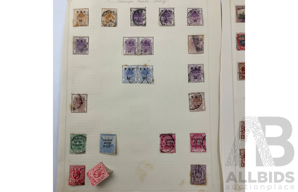 Collection of South African Antique Hinged Stamps Including Orange River Colony, Zululand and Suidafrika