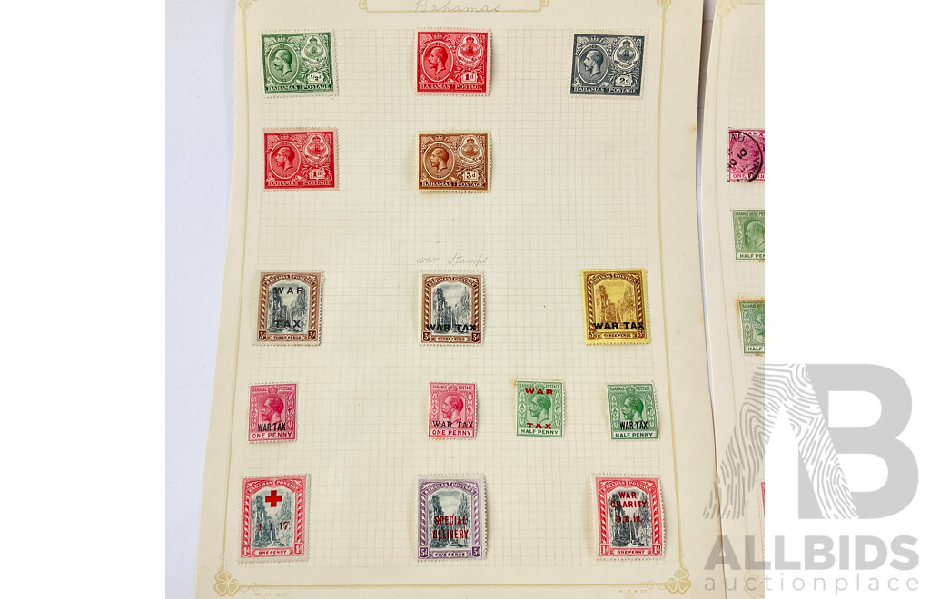 Collection of Bahamas Antique Hinged Stamps Including QV, KEVII, KGV and WW1 Tax Blocks