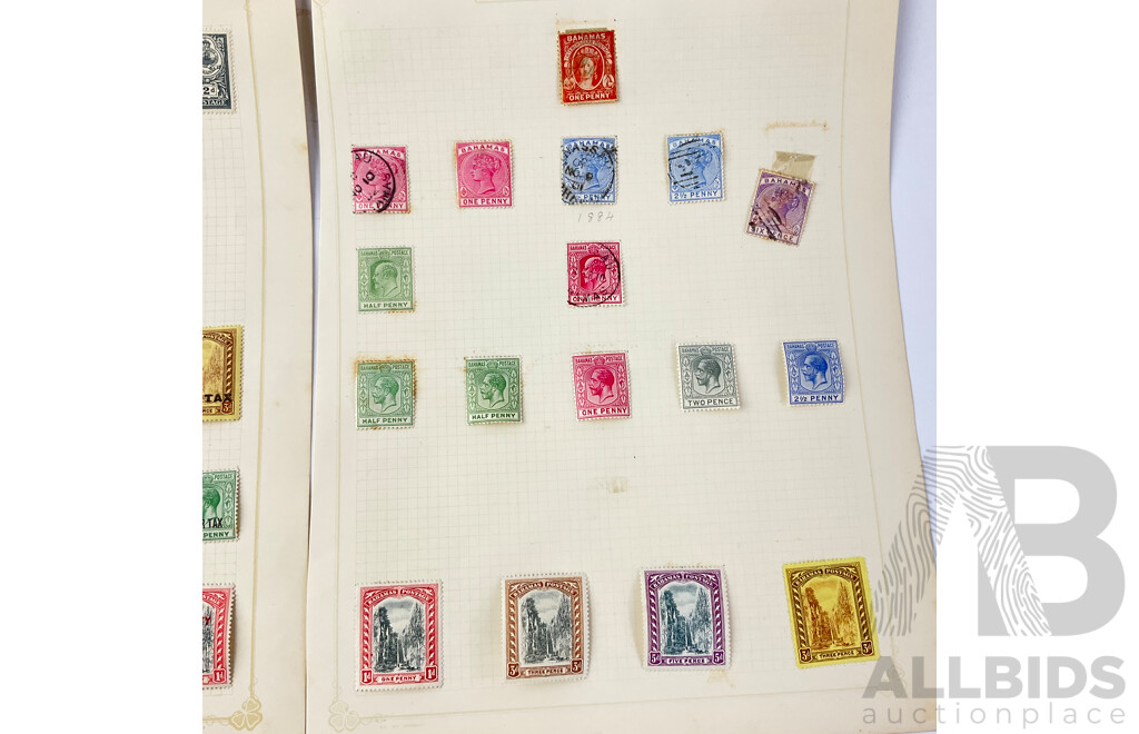 Collection of Bahamas Antique Hinged Stamps Including QV, KEVII, KGV and WW1 Tax Blocks