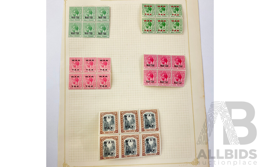 Collection of Bahamas Antique Hinged Stamps Including QV, KEVII, KGV and WW1 Tax Blocks