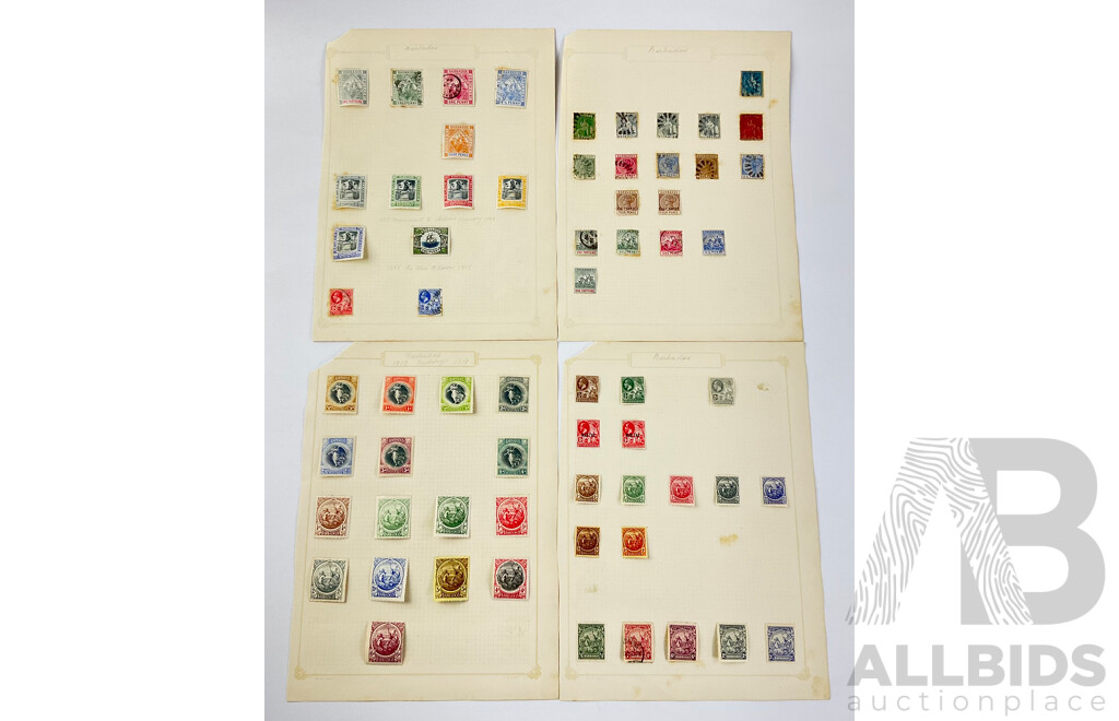 Collection of Barbados Antique Hinged Stamps Including QV, KGV, War Tax and More