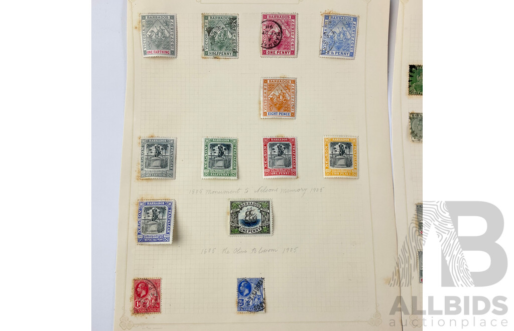 Collection of Barbados Antique Hinged Stamps Including QV, KGV, War Tax and More