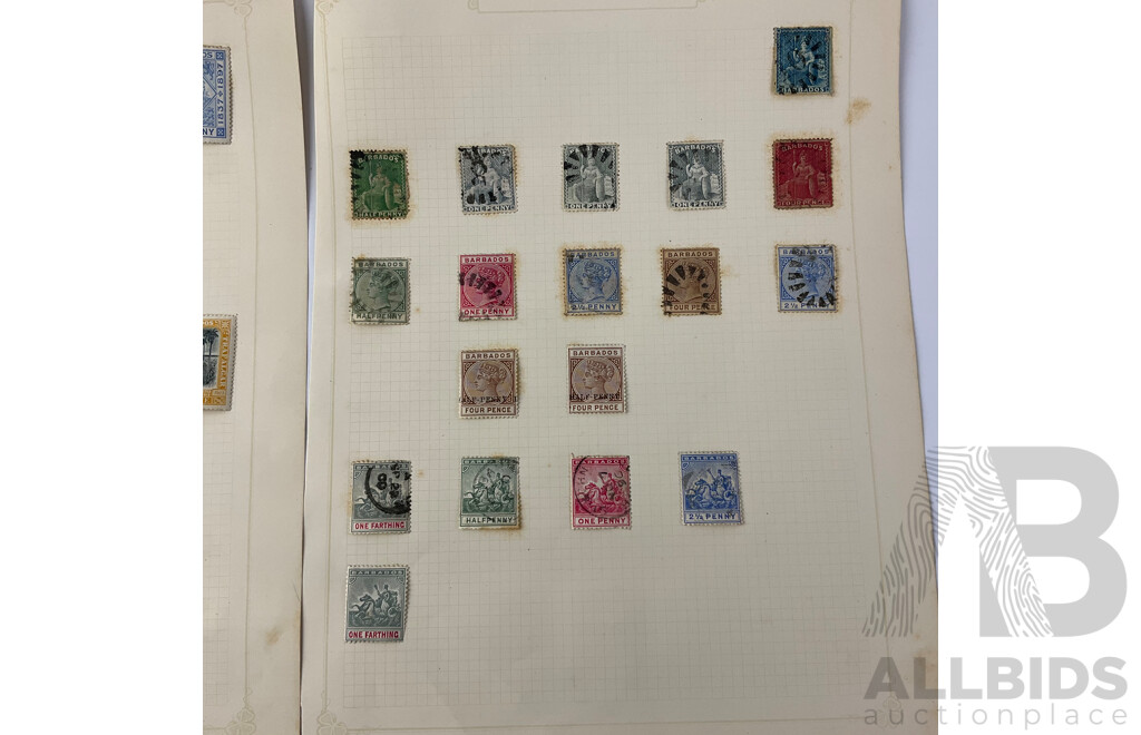 Collection of Barbados Antique Hinged Stamps Including QV, KGV, War Tax and More