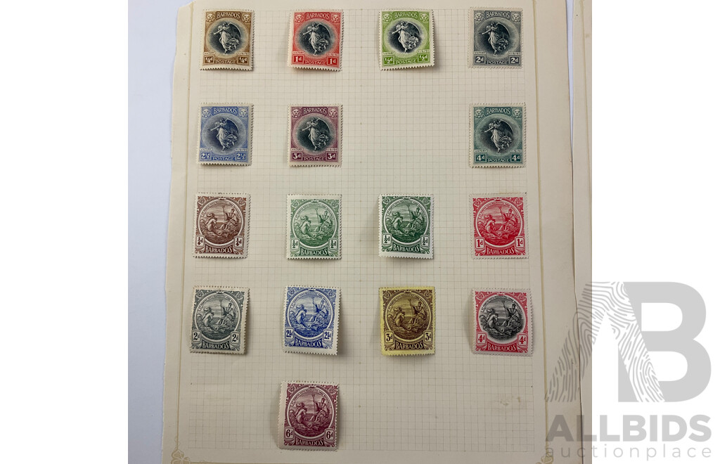 Collection of Barbados Antique Hinged Stamps Including QV, KGV, War Tax and More