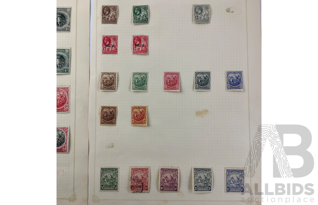 Collection of Barbados Antique Hinged Stamps Including QV, KGV, War Tax and More