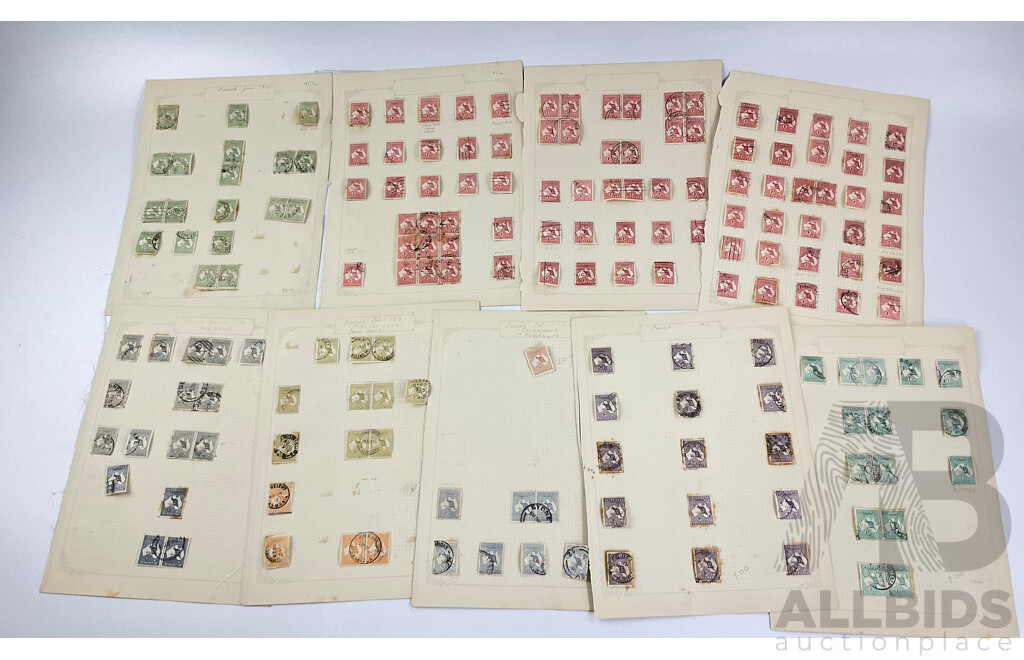 Australian 1913 Predecimal Kangaroo Stamps Including Half, One, Two, Two and Half, Three, Four, Five, Six, Nine Penny and One Shilling, First Crown Over 'A' Water Marks