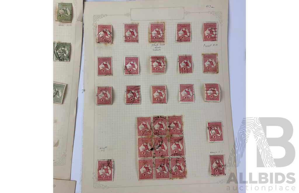 Australian 1913 Predecimal Kangaroo Stamps Including Half, One, Two, Two and Half, Three, Four, Five, Six, Nine Penny and One Shilling, First Crown Over 'A' Water Marks