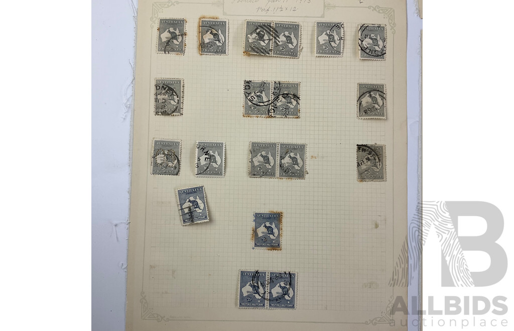 Australian 1913 Predecimal Kangaroo Stamps Including Half, One, Two, Two and Half, Three, Four, Five, Six, Nine Penny and One Shilling, First Crown Over 'A' Water Marks