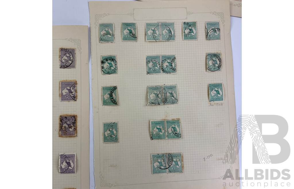 Australian 1913 Predecimal Kangaroo Stamps Including Half, One, Two, Two and Half, Three, Four, Five, Six, Nine Penny and One Shilling, First Crown Over 'A' Water Marks