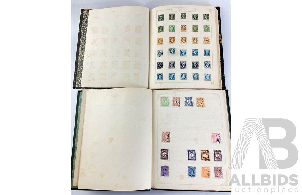 Two Albums of Antique and Vintage Hinged Stamps Including French Colonies, USA, Greece, Papua, United Kingdom, Russia and More