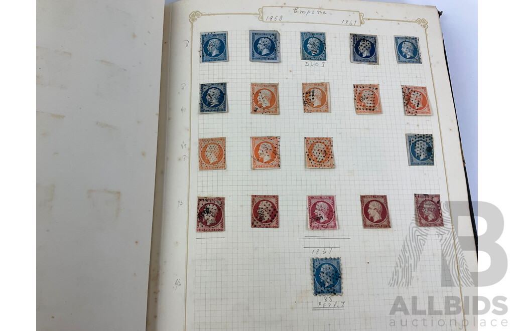 Two Albums of Antique and Vintage Hinged Stamps Including French Colonies, USA, Greece, Papua, United Kingdom, Russia and More