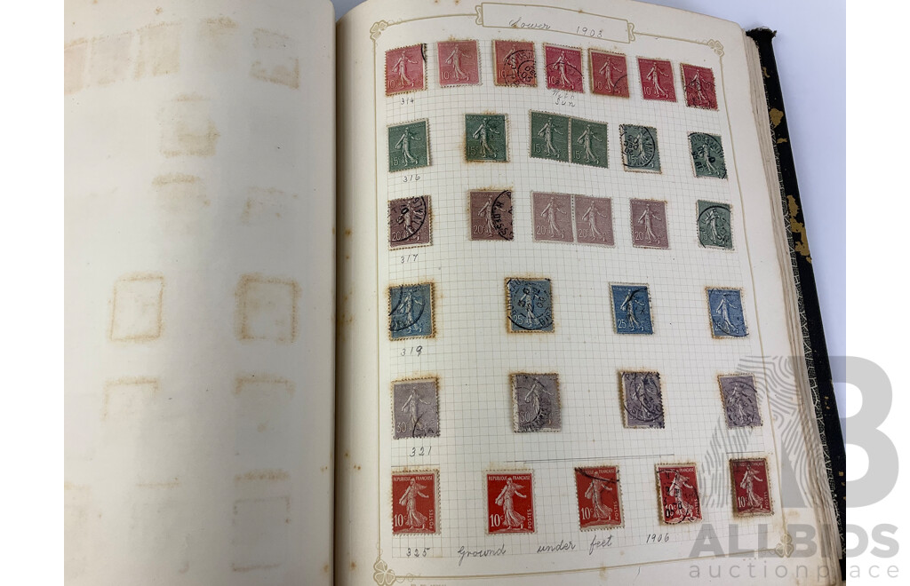 Two Albums of Antique and Vintage Hinged Stamps Including French Colonies, USA, Greece, Papua, United Kingdom, Russia and More