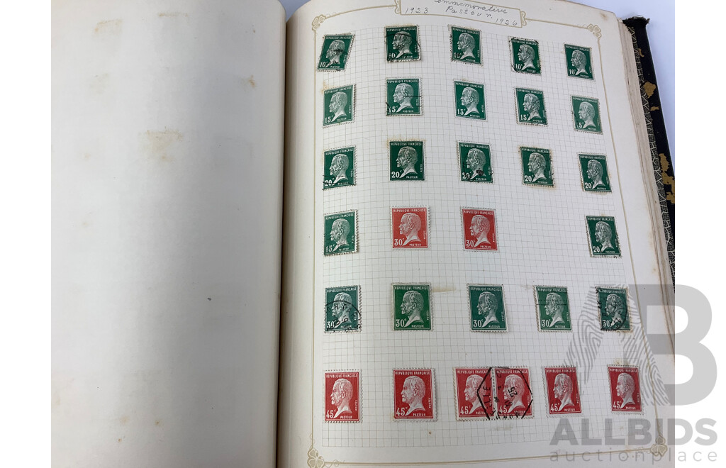 Two Albums of Antique and Vintage Hinged Stamps Including French Colonies, USA, Greece, Papua, United Kingdom, Russia and More