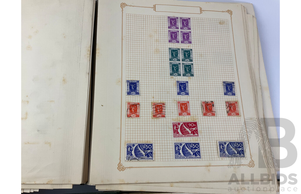 Two Albums of Antique and Vintage Hinged Stamps Including French Colonies, USA, Greece, Papua, United Kingdom, Russia and More