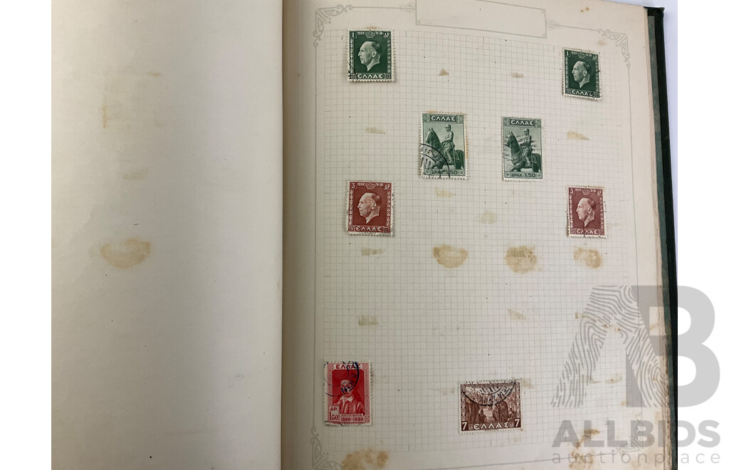 Two Albums of Antique and Vintage Hinged Stamps Including French Colonies, USA, Greece, Papua, United Kingdom, Russia and More
