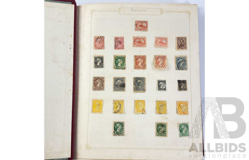 Album of Antique and Vintage Hinged Stamps Including Canada, Germany and Samoa