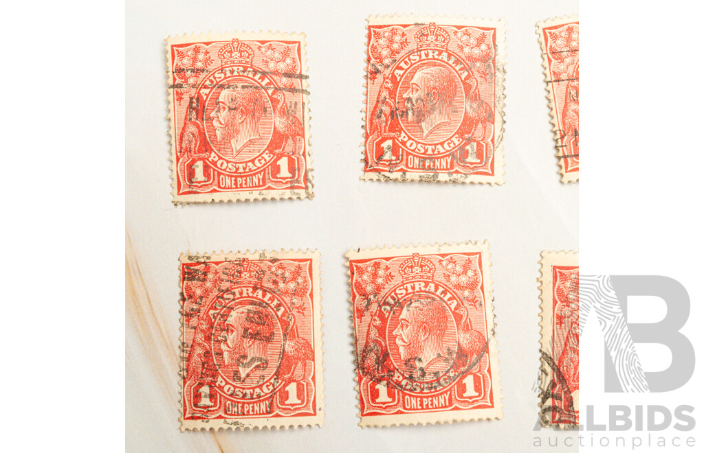 Australian Predecimal Stamps Including 1924 KGV Hinged/Blocks, T.S Harrison and A.J Mullett Printers, Crown Over 'A' Water Marks and 1930 Sturt Explorer Centenary Block