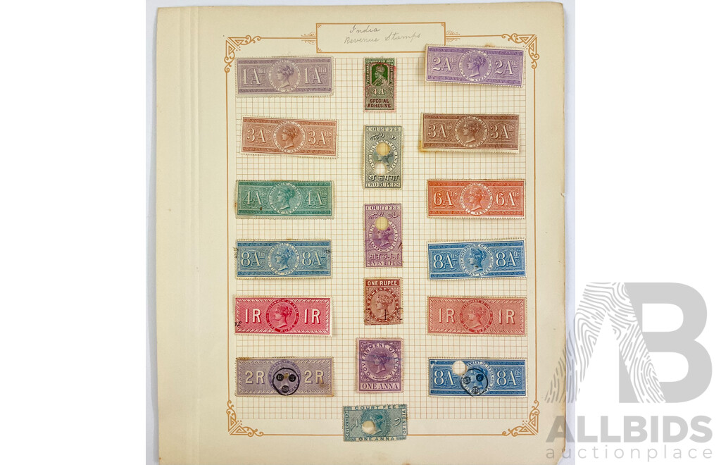 Government of India QV, KGV Revenue Stamps, One Anna to Seven Ruppees