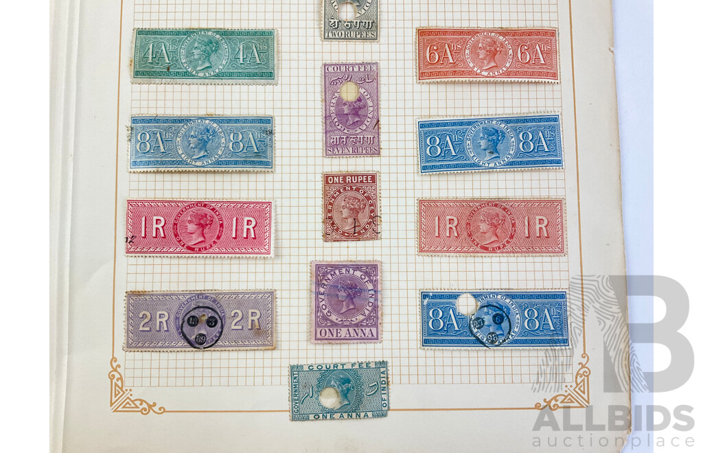 Government of India QV, KGV Revenue Stamps, One Anna to Seven Ruppees