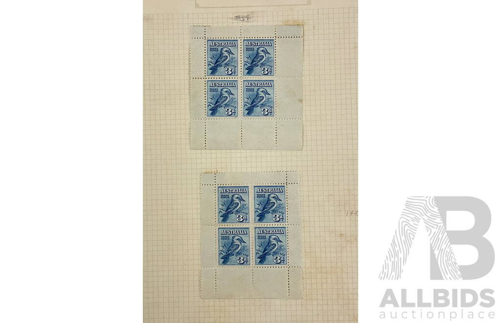Two Australian 1928 Mini Stamp Sheets, Hinged Mint, 3D Kookaburra