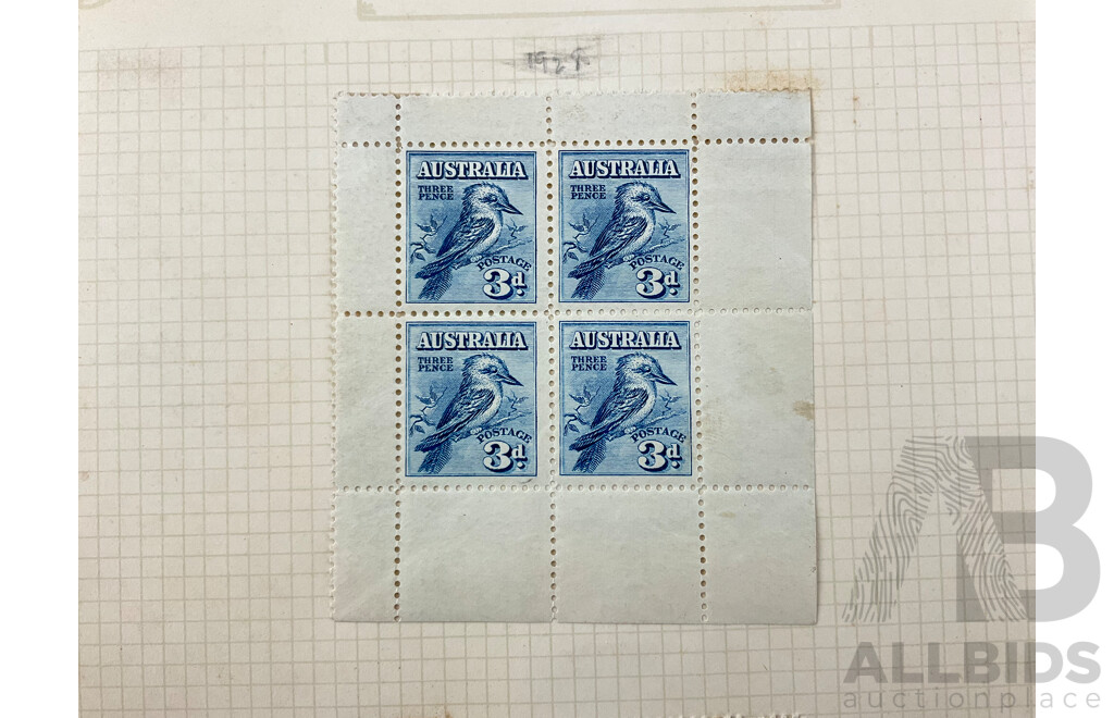 Two Australian 1928 Mini Stamp Sheets, Hinged Mint, 3D Kookaburra
