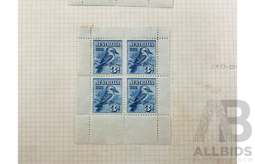 Two Australian 1928 Mini Stamp Sheets, Hinged Mint, 3D Kookaburra