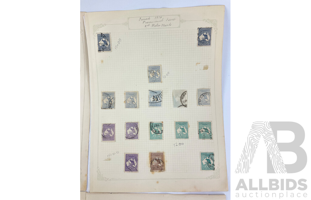 Australian 1914 - 1919 Kangaroo on Map Stamps, Crown Over 'A' - Sideways Water Marks, MInt Hinged Pair One Shilling Â.J Mullett Printers, 2D to 5/