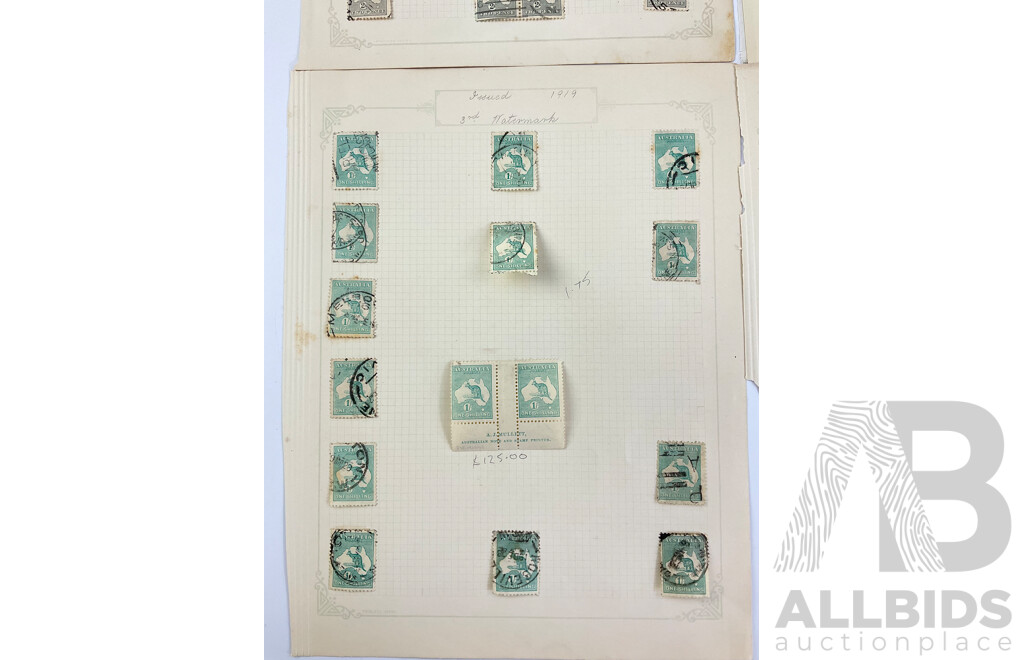 Australian 1914 - 1919 Kangaroo on Map Stamps, Crown Over 'A' - Sideways Water Marks, MInt Hinged Pair One Shilling Â.J Mullett Printers, 2D to 5/