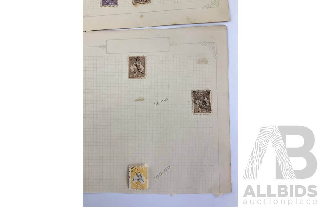 Australian 1914 - 1919 Kangaroo on Map Stamps, Crown Over 'A' - Sideways Water Marks, MInt Hinged Pair One Shilling Â.J Mullett Printers, 2D to 5/