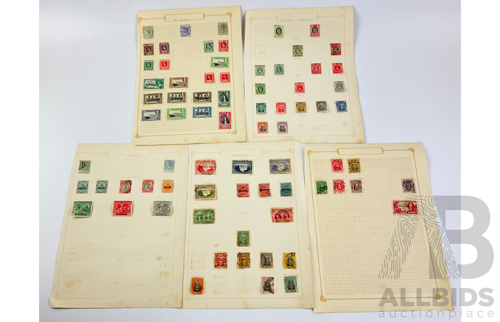 Collection of Old Commonwealth Stamps, Mint Hinged, Cancelled Including British South Africa/Rhodesia Overprints, St Kitts Nevis War Stamp, St Lucia War Tax, Southern Nigeria QV, KGV,