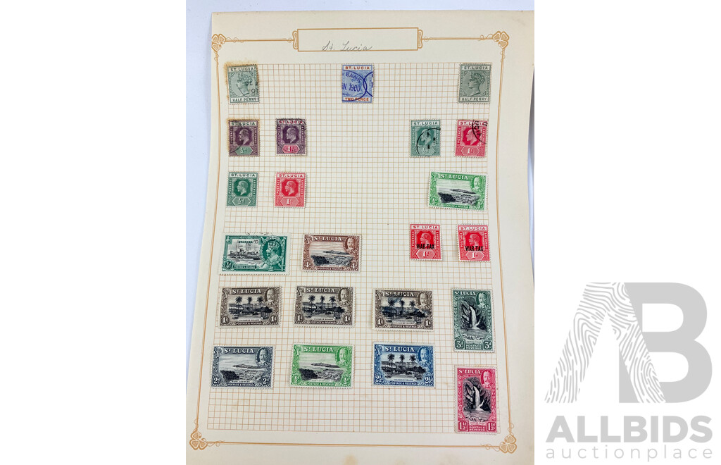 Collection of Old Commonwealth Stamps, Mint Hinged, Cancelled Including British South Africa/Rhodesia Overprints, St Kitts Nevis War Stamp, St Lucia War Tax, Southern Nigeria QV, KGV,