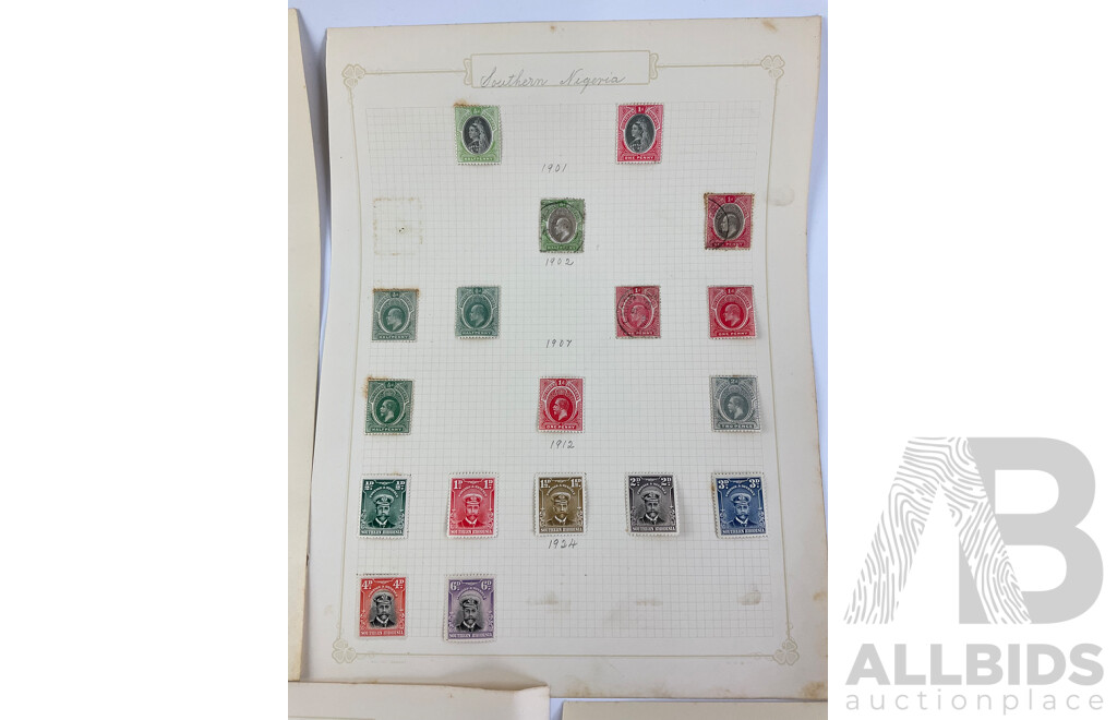 Collection of Old Commonwealth Stamps, Mint Hinged, Cancelled Including British South Africa/Rhodesia Overprints, St Kitts Nevis War Stamp, St Lucia War Tax, Southern Nigeria QV, KGV,