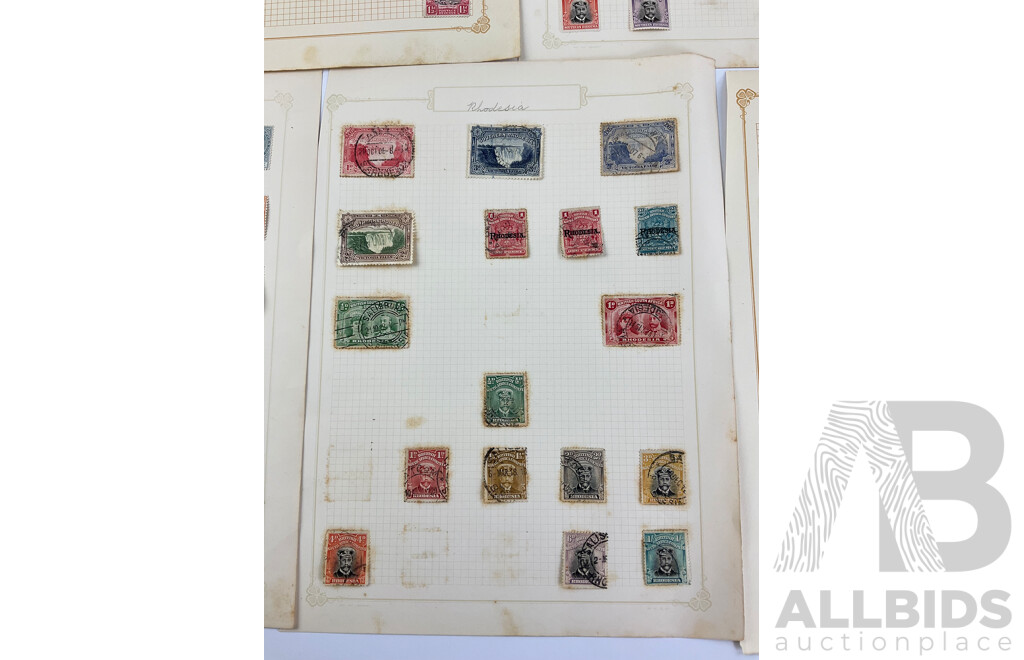 Collection of Old Commonwealth Stamps, Mint Hinged, Cancelled Including British South Africa/Rhodesia Overprints, St Kitts Nevis War Stamp, St Lucia War Tax, Southern Nigeria QV, KGV,