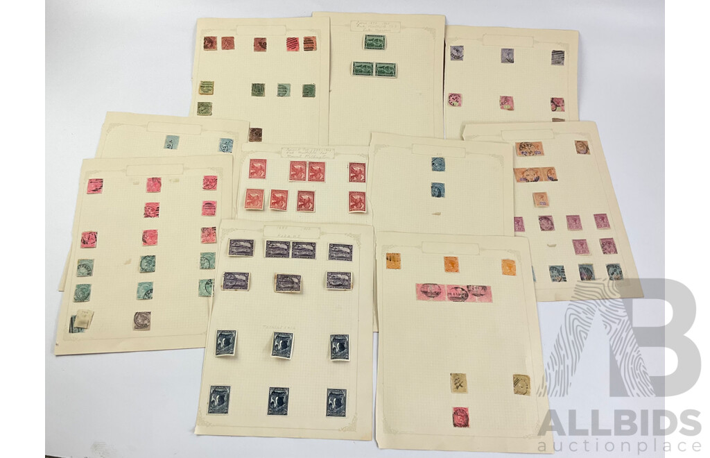 Australian Tasmania Pre Federation/Predecimal Stamps Including Mint/Hinged and Overprints, QV, Tasman's Arch, Mount Wellington, Lake Marion, Hand Cancel