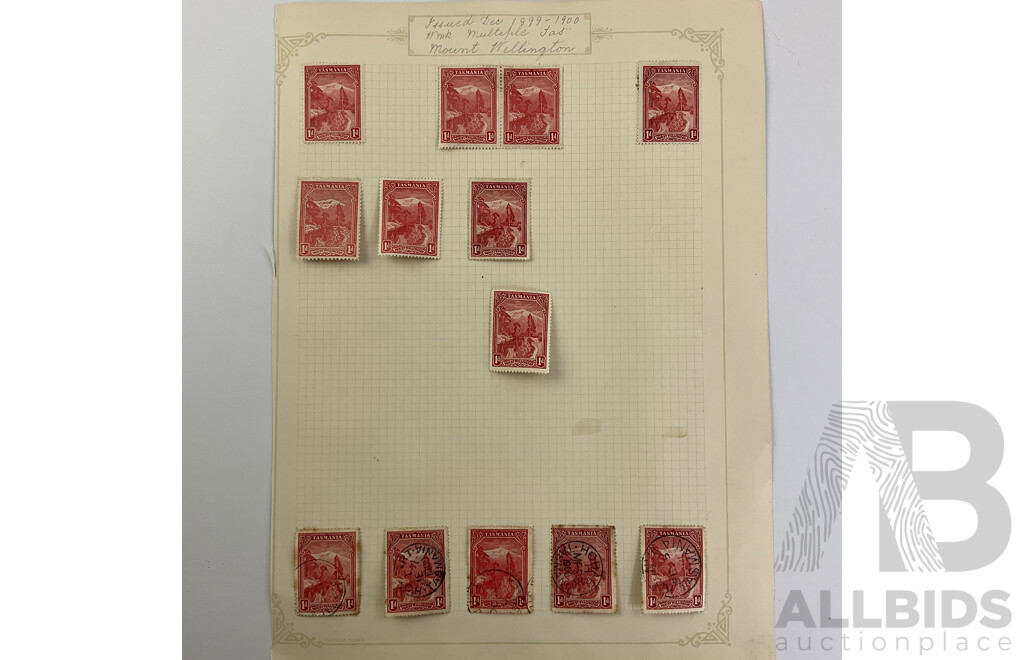 Australian Tasmania Pre Federation/Predecimal Stamps Including Mint/Hinged and Overprints, QV, Tasman's Arch, Mount Wellington, Lake Marion, Hand Cancel