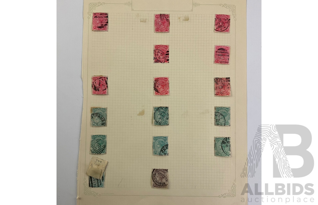 Australian Tasmania Pre Federation/Predecimal Stamps Including Mint/Hinged and Overprints, QV, Tasman's Arch, Mount Wellington, Lake Marion, Hand Cancel