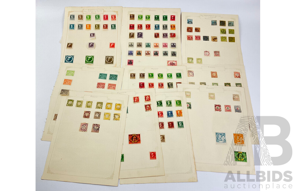 Collection of Bavarian Antique Stamps Including Overprints, Imperf King Ludwig III