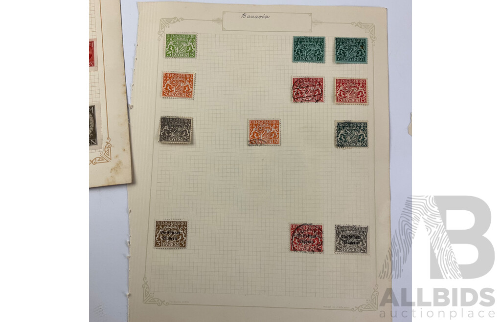Collection of Bavarian Antique Stamps Including Overprints, Imperf King Ludwig III