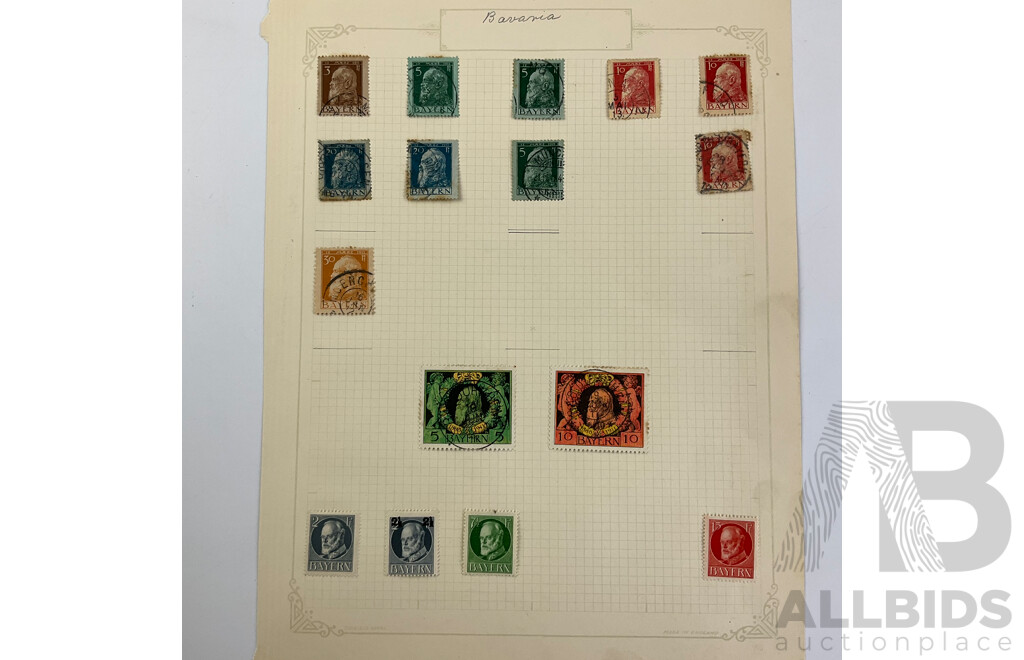 Collection of Bavarian Antique Stamps Including Overprints, Imperf King Ludwig III